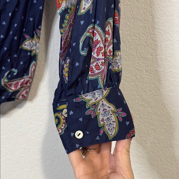 Talbots 100% cotton Blue Pink Ruffled collar long sleeve button Large Blouse - Picture 7 of 7